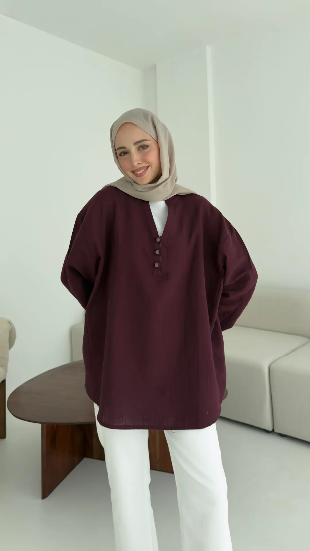Müslin Düğmeli Gömlek Bordo