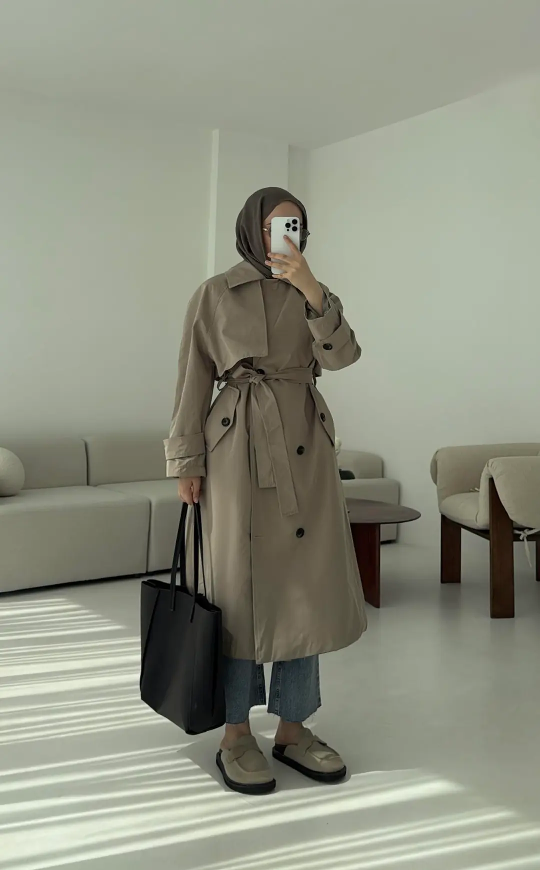 Kuşaklı Premium Trençkot Vizon