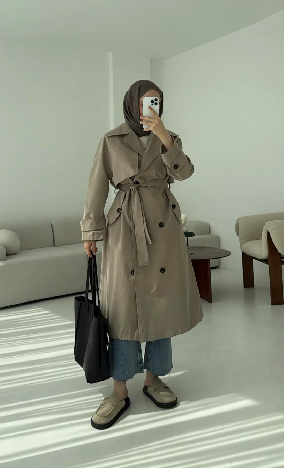 Kuşaklı Premium Trençkot Vizon