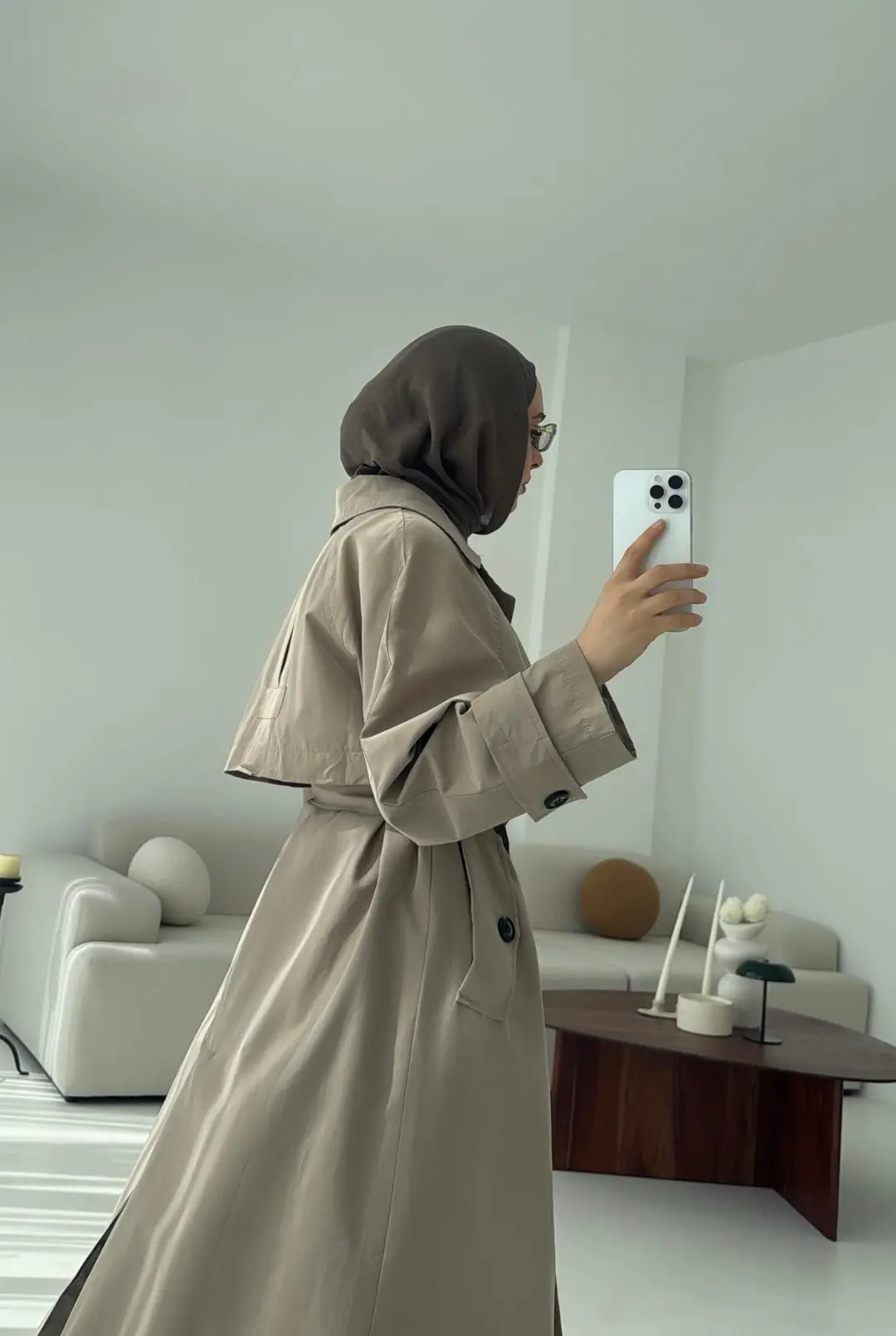 Kuşaklı Premium Trençkot Vizon
