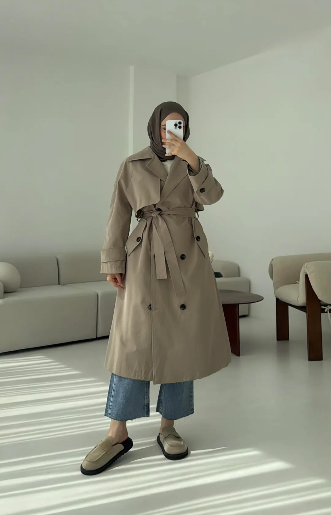 Kuşaklı Premium Trençkot Vizon