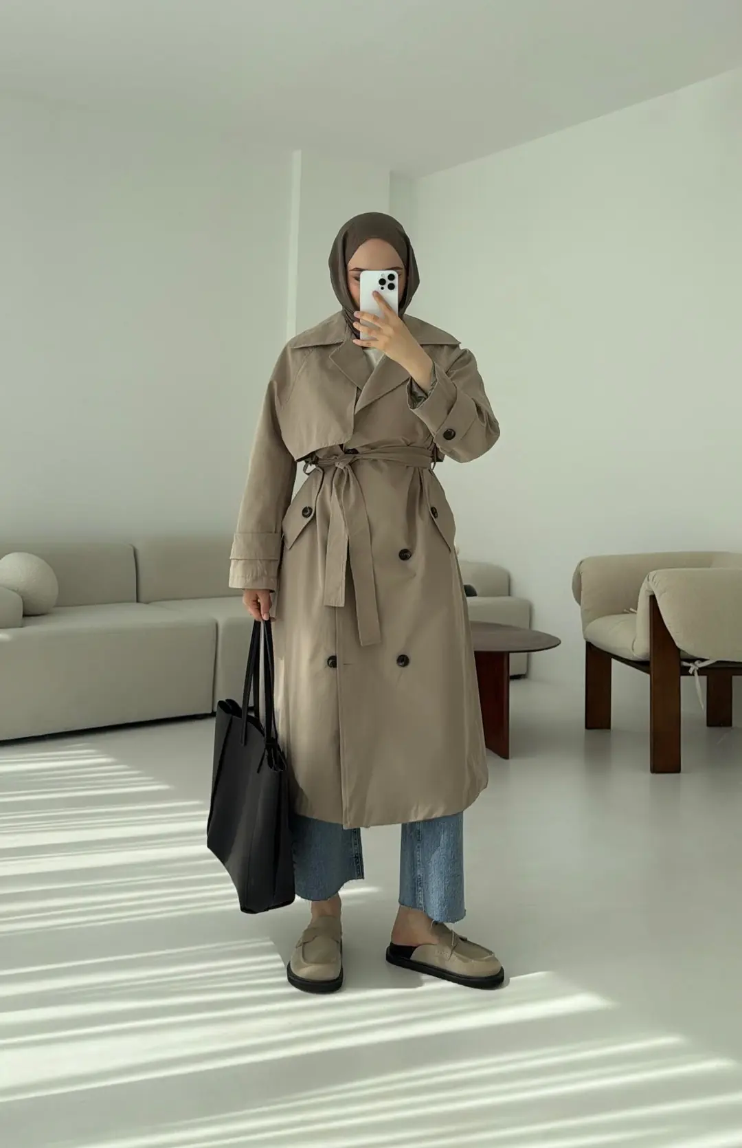 Kuşaklı Premium Trençkot Vizon