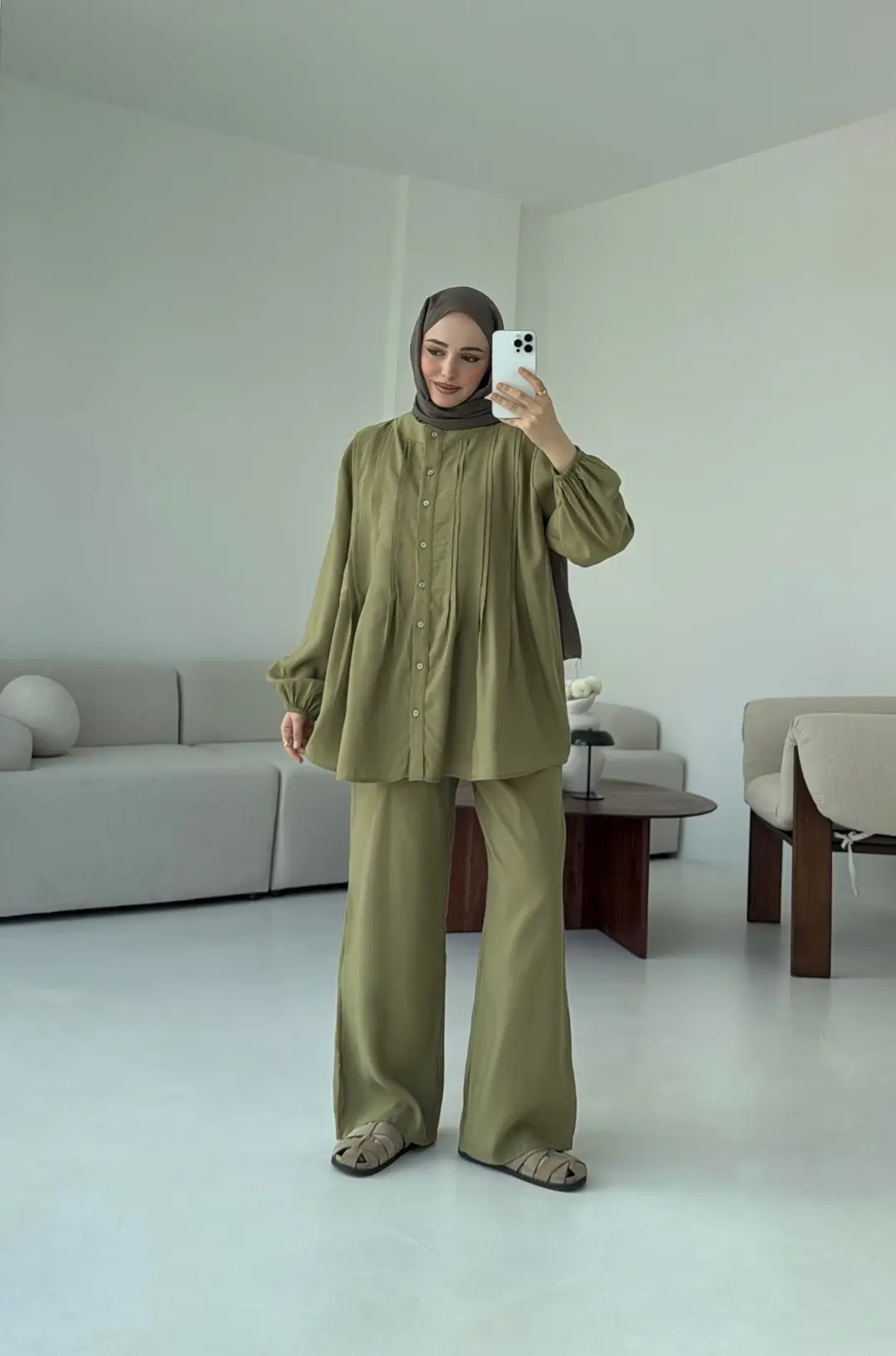 Gömlekli Nervürlü Takım Olive