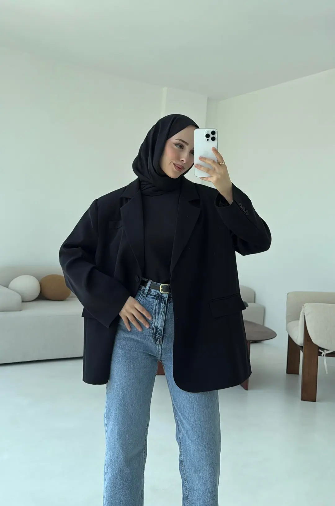 Çift Dügmeli Oversize Blazer Ceket Siyah