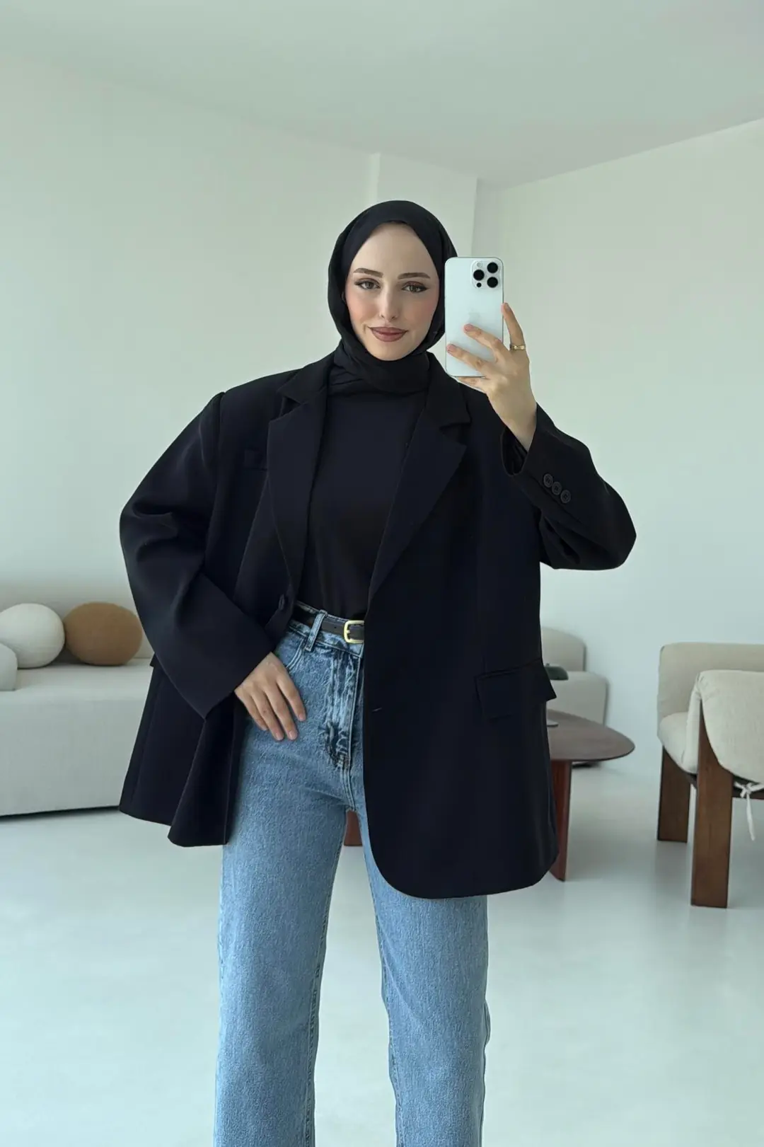Çift Dügmeli Oversize Blazer Ceket Siyah