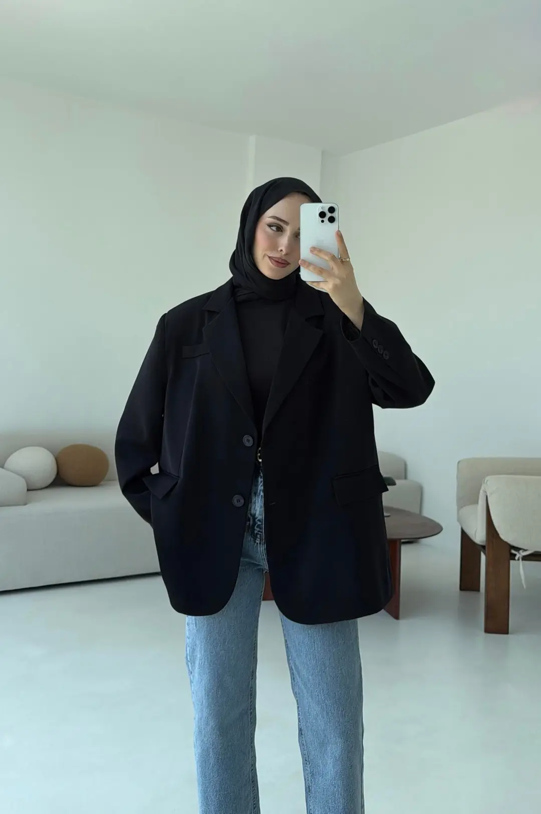 Çift Dügmeli Oversize Blazer Ceket Siyah