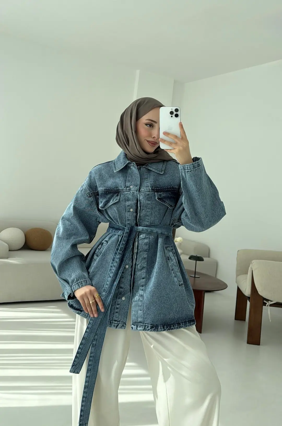 Bağlamalı Denim Ceket