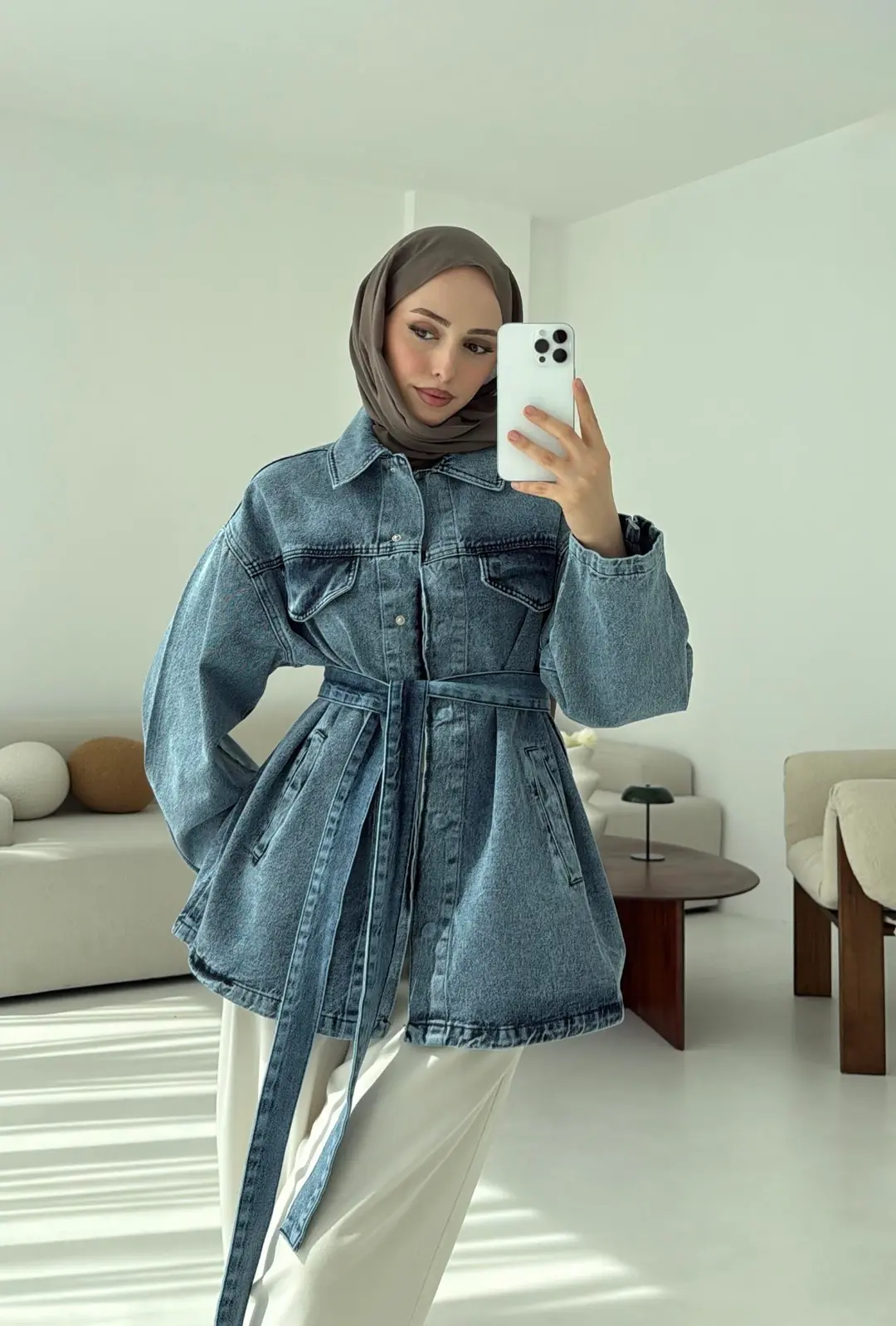 Bağlamalı Denim Ceket