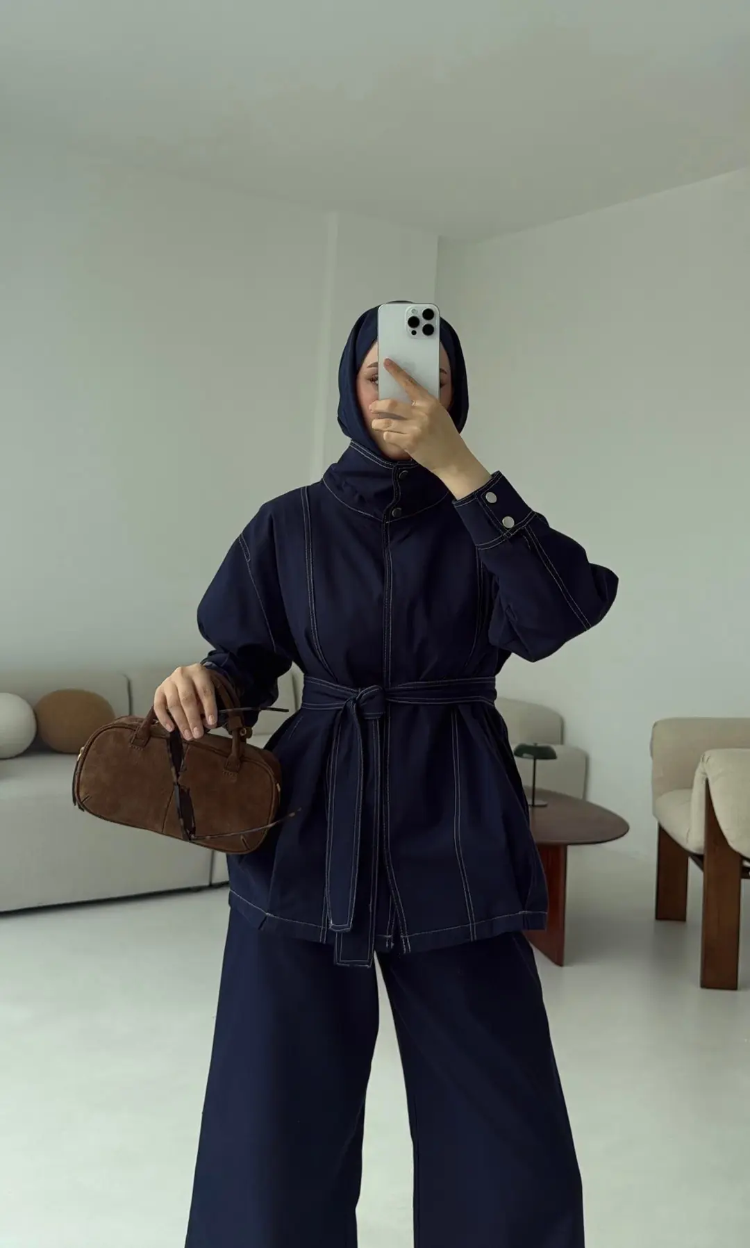 Kontrast Dikişli Gabardin Takım Lacivert