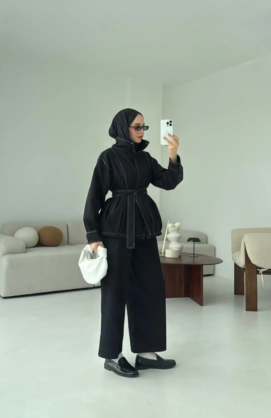 Kontrast Dikişli Gabardin Takım Siyah