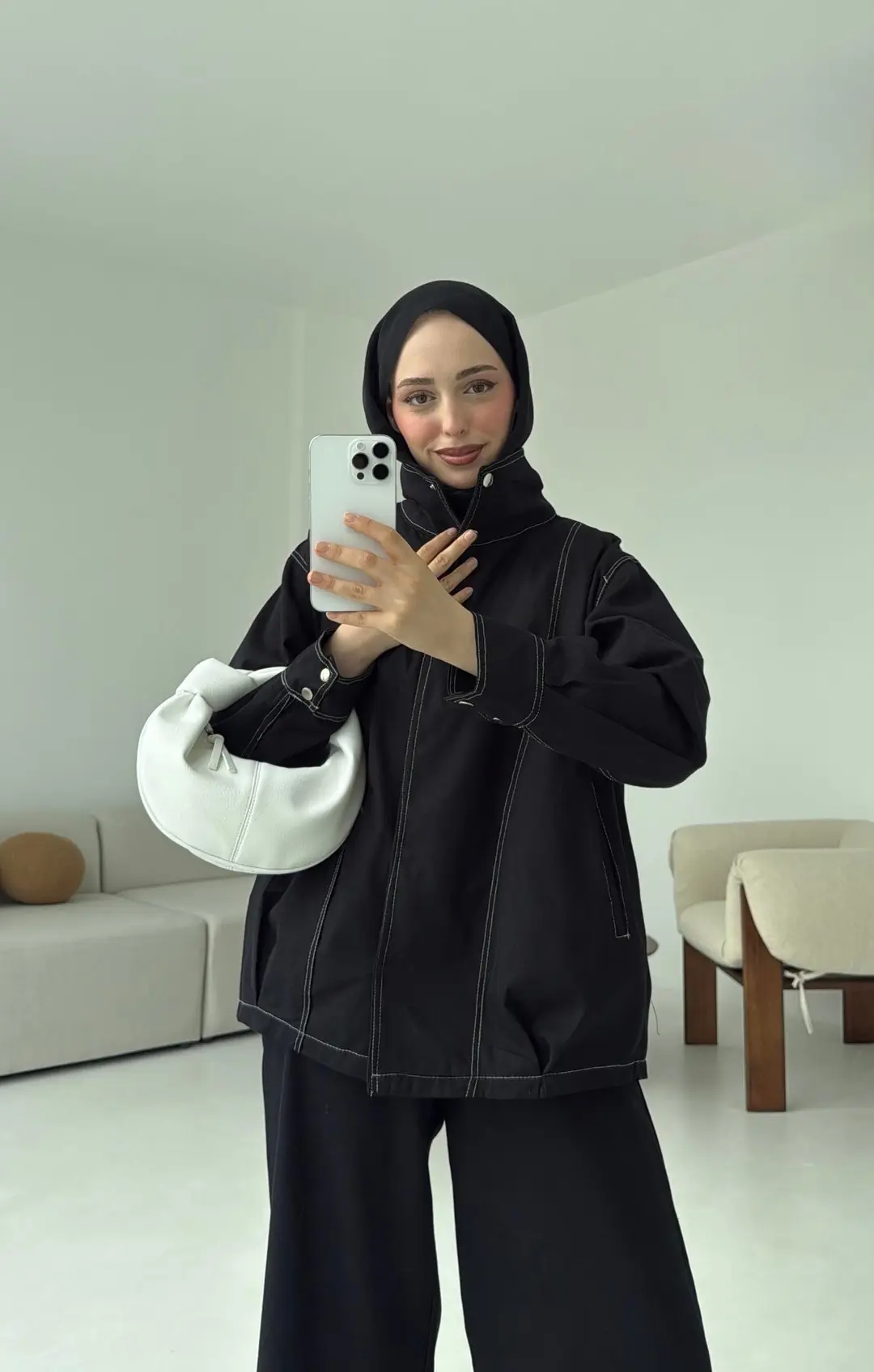 Kontrast Dikişli Gabardin Takım Siyah