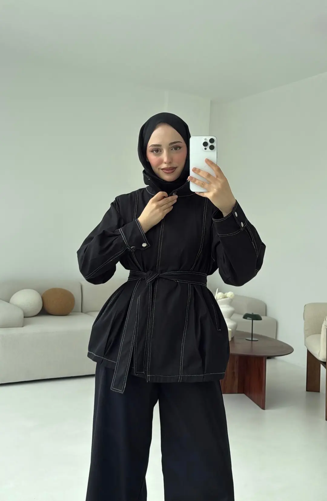Kontrast Dikişli Gabardin Takım Siyah