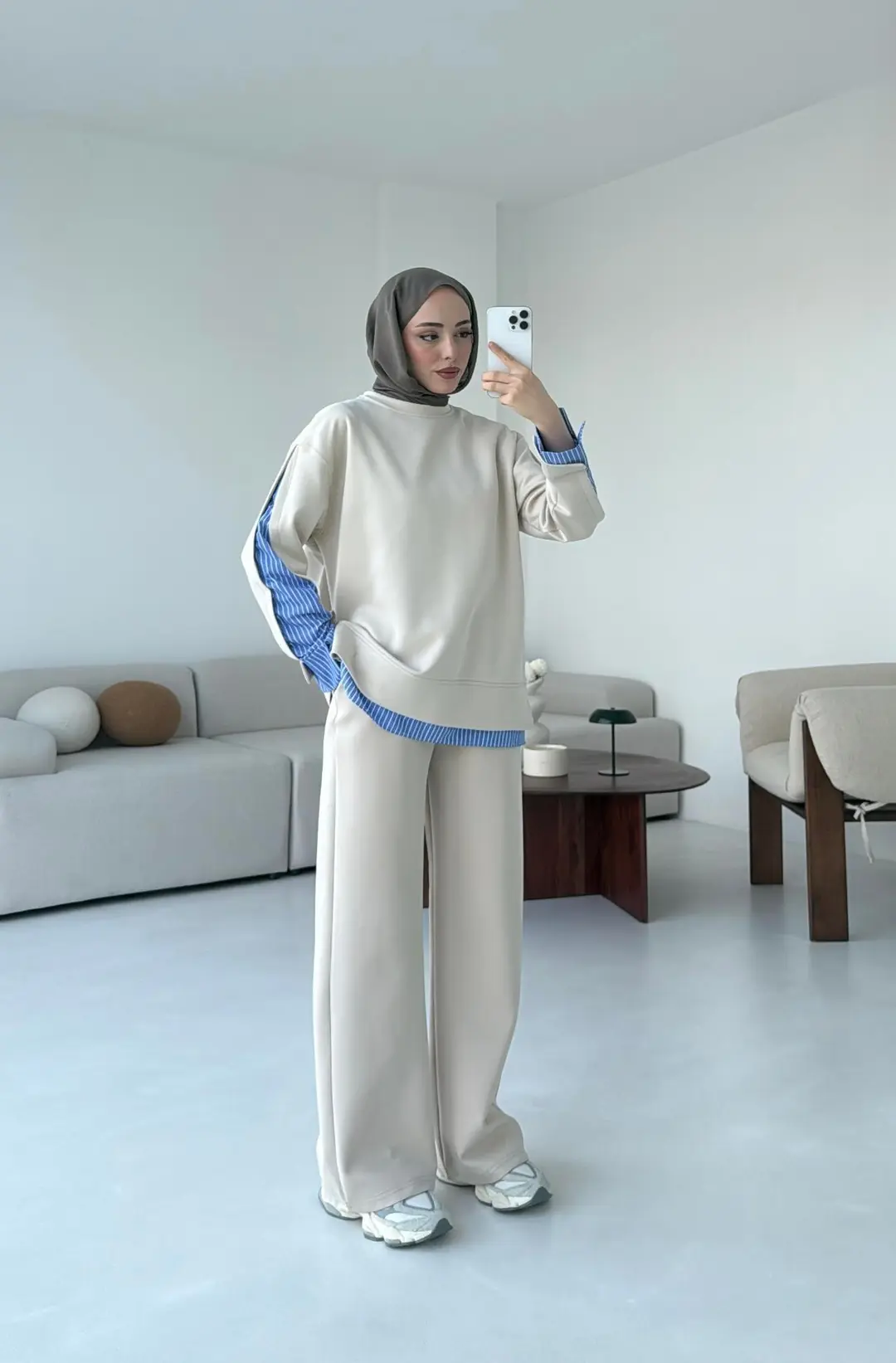 Gömlek Detay Scuba Takım Bej