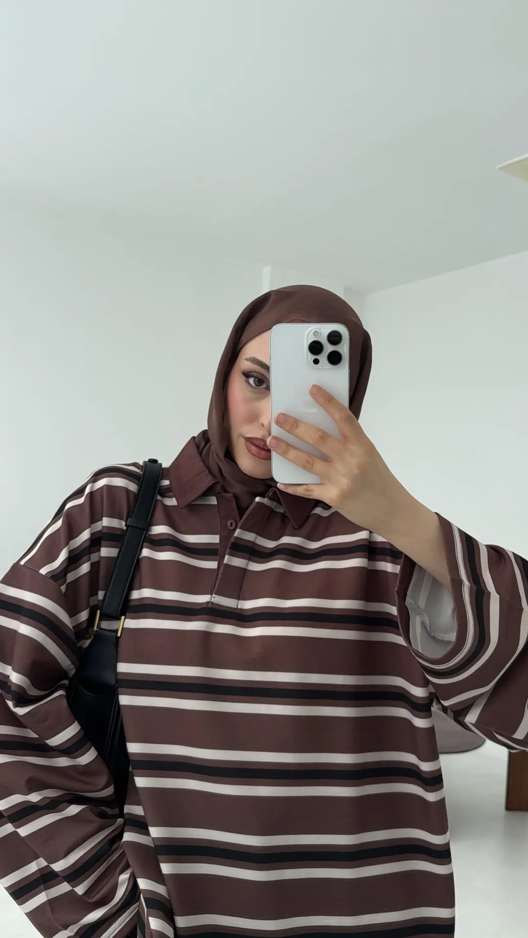 Kahve Çizgili Polo Yaka Sweatshrt