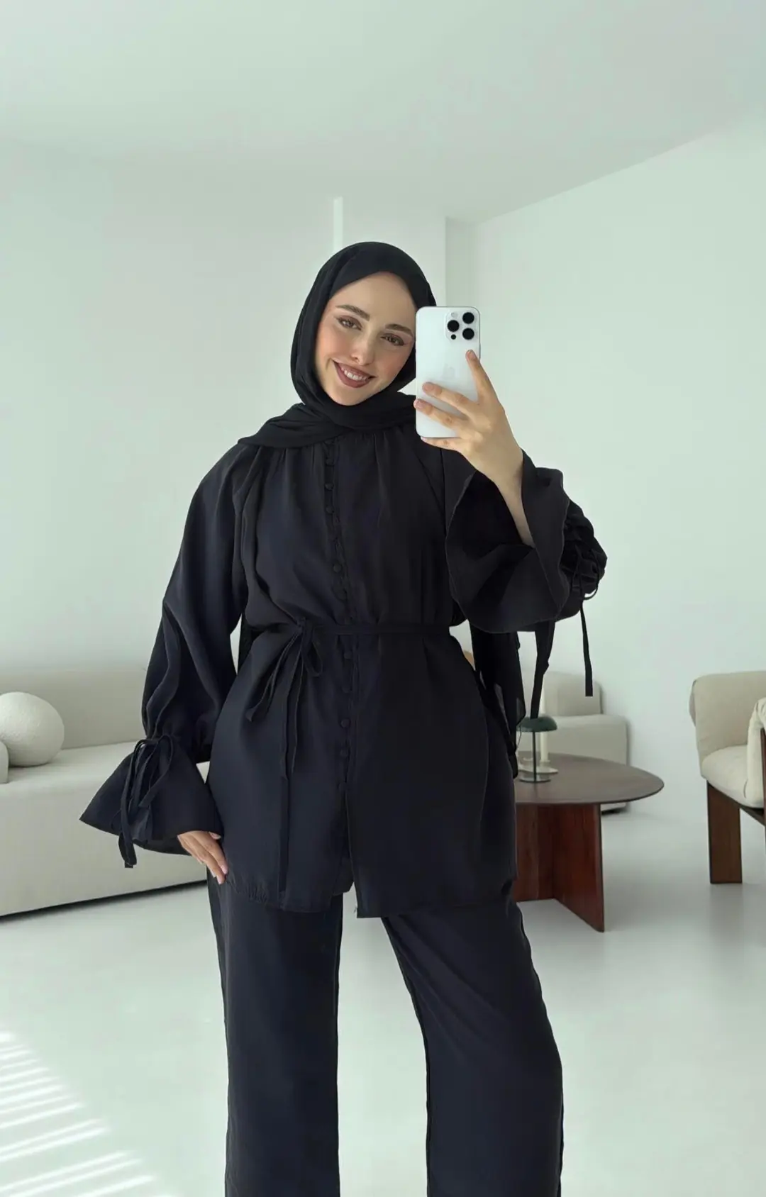 Birit Düğmeli Tencel Takım Siyah