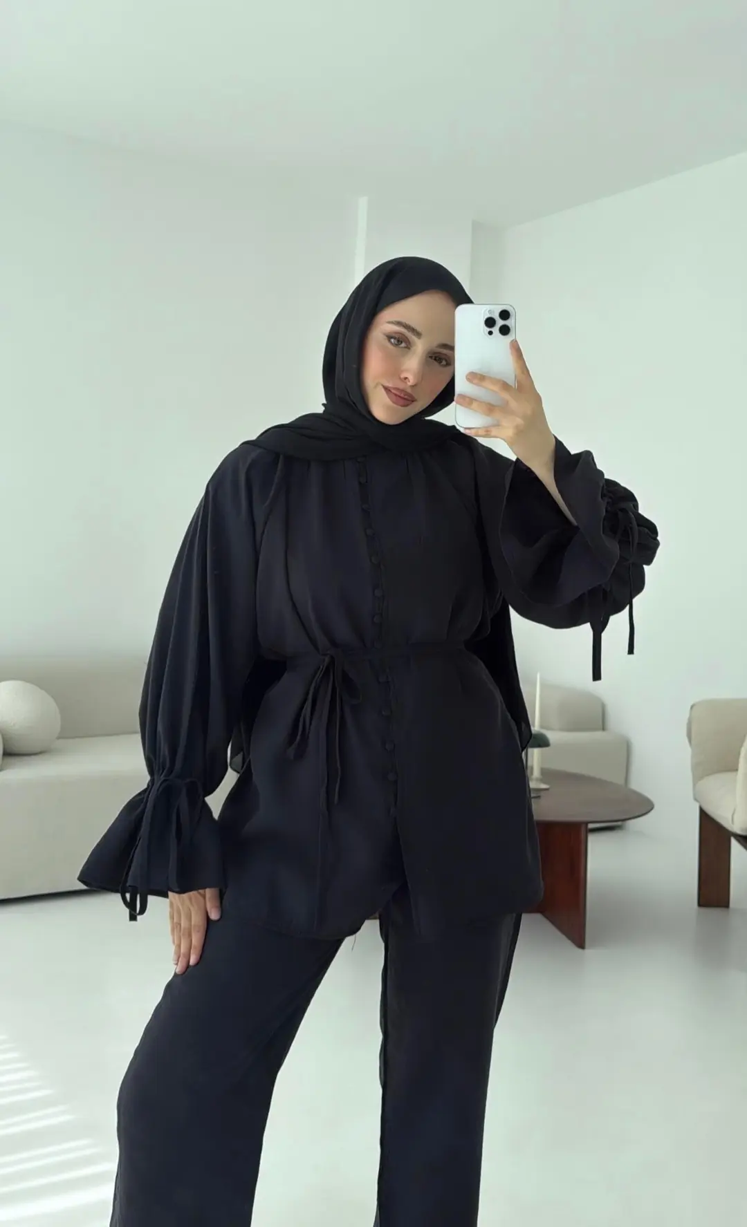 Birit Düğmeli Tencel Takım Siyah