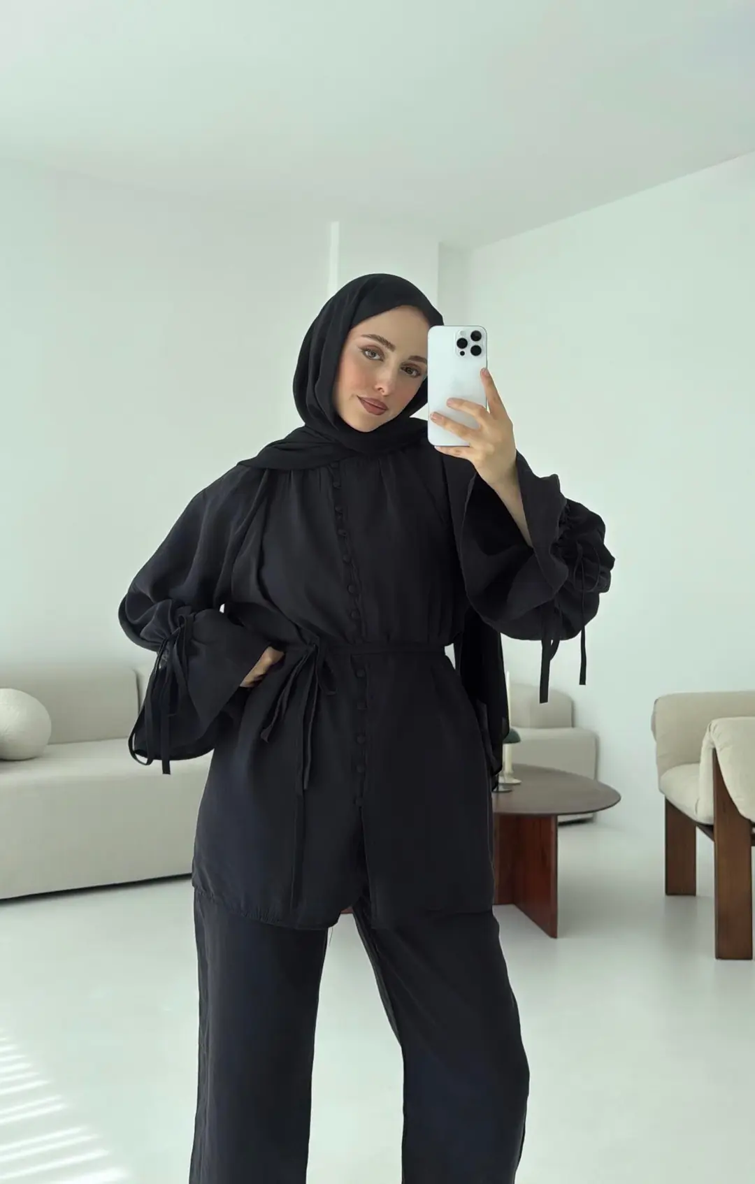 Birit Düğmeli Tencel Takım Siyah