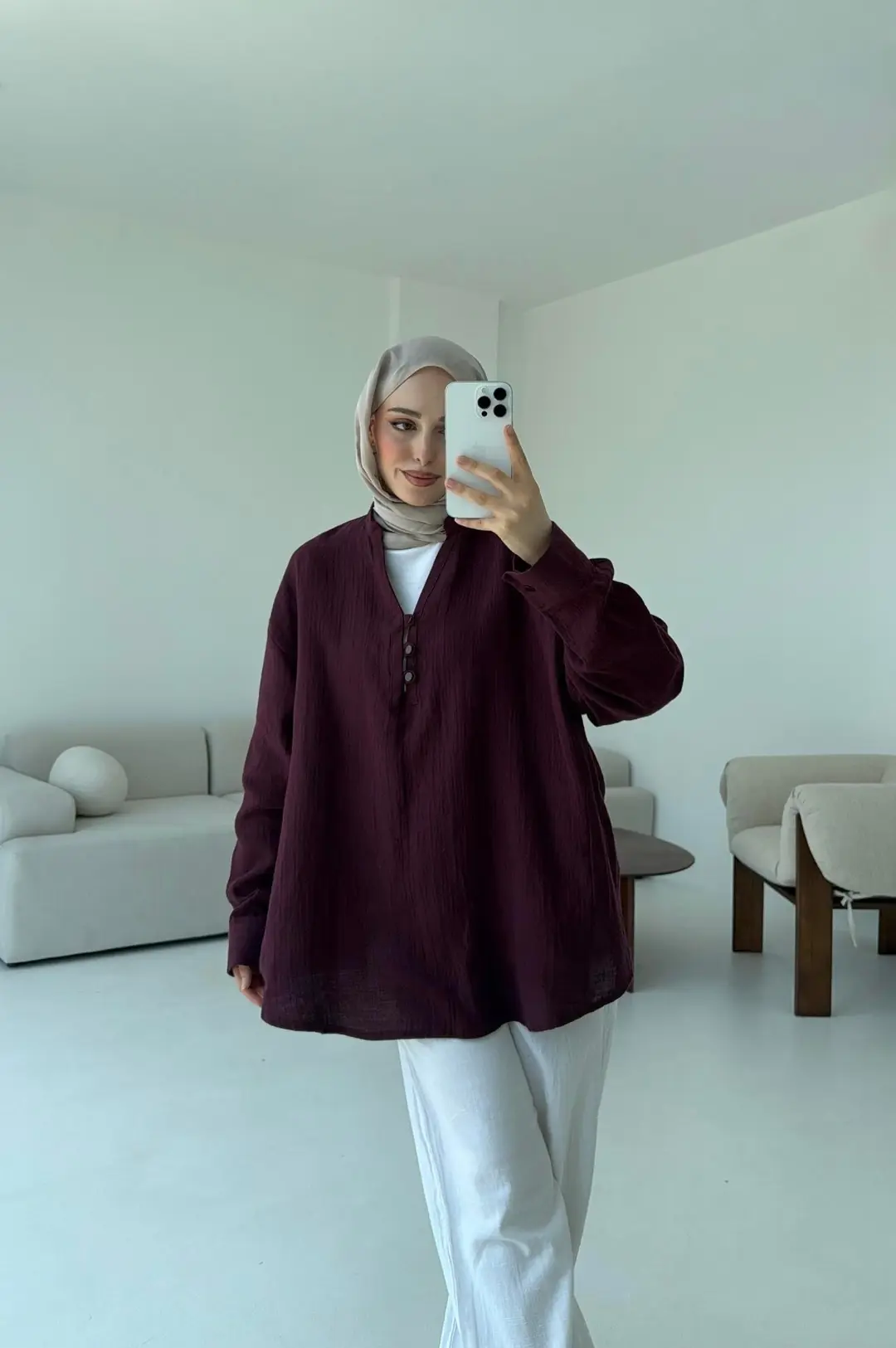 Müslin Düğmeli Gömlek Bordo
