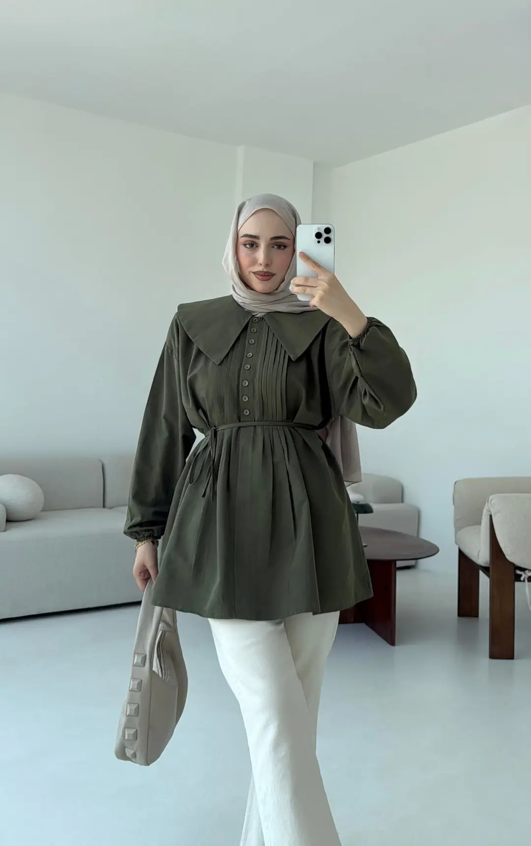 Yakalı Nervüllü Gömlek Haki