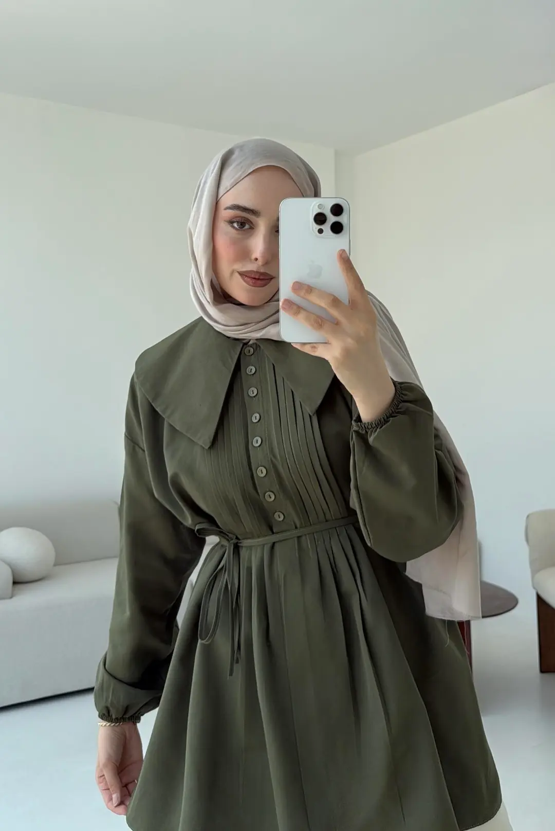 Yakalı Nervüllü Gömlek Haki