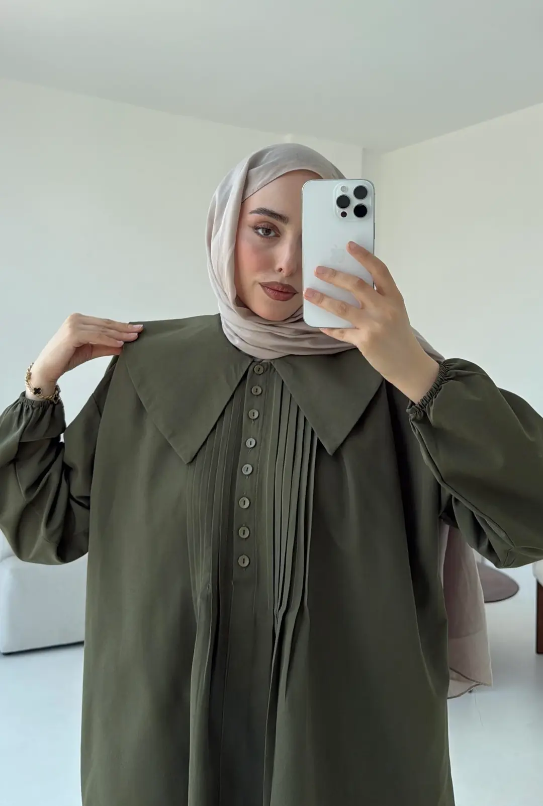 Yakalı Nervüllü Gömlek Haki