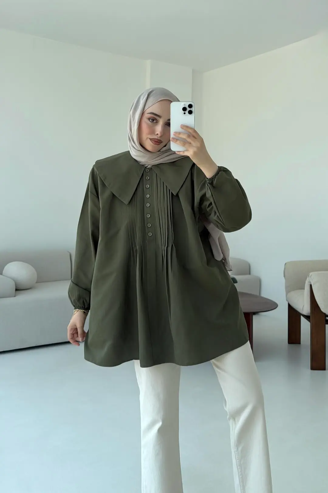 Yakalı Nervüllü Gömlek Haki