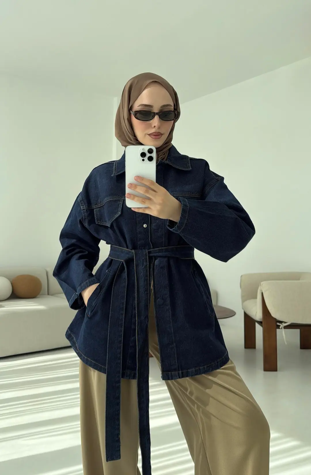 Bağlamalı Denim Ceket Lacivert