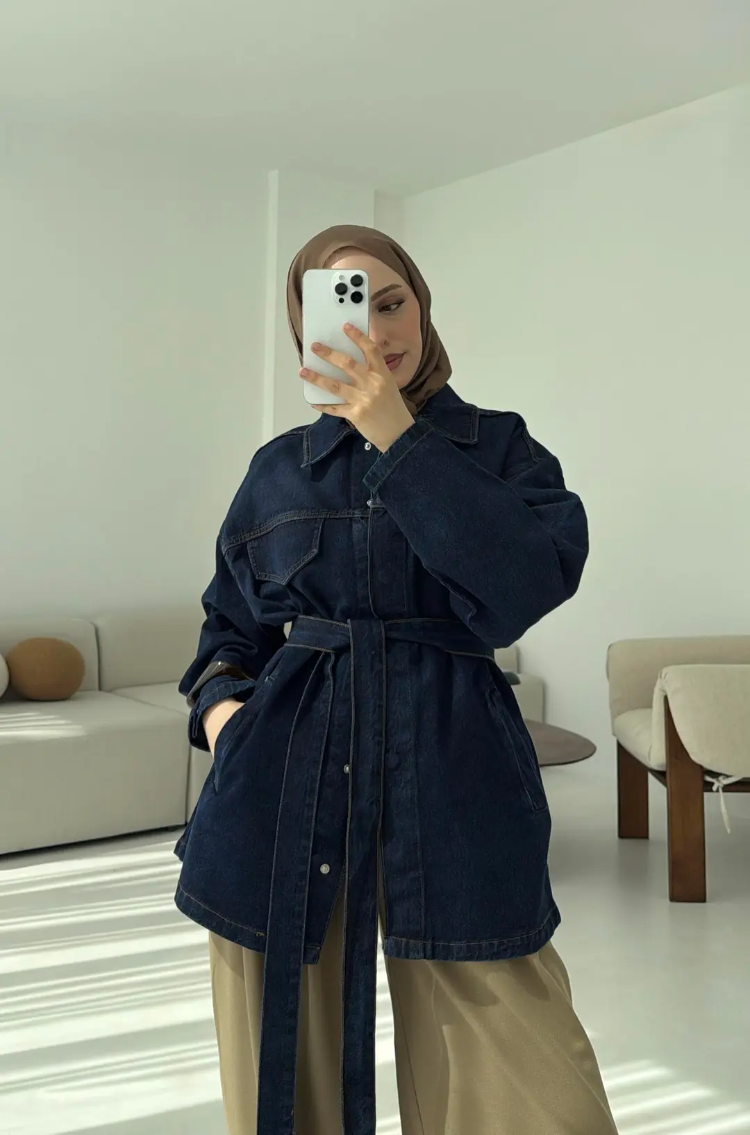 Bağlamalı Denim Ceket Lacivert