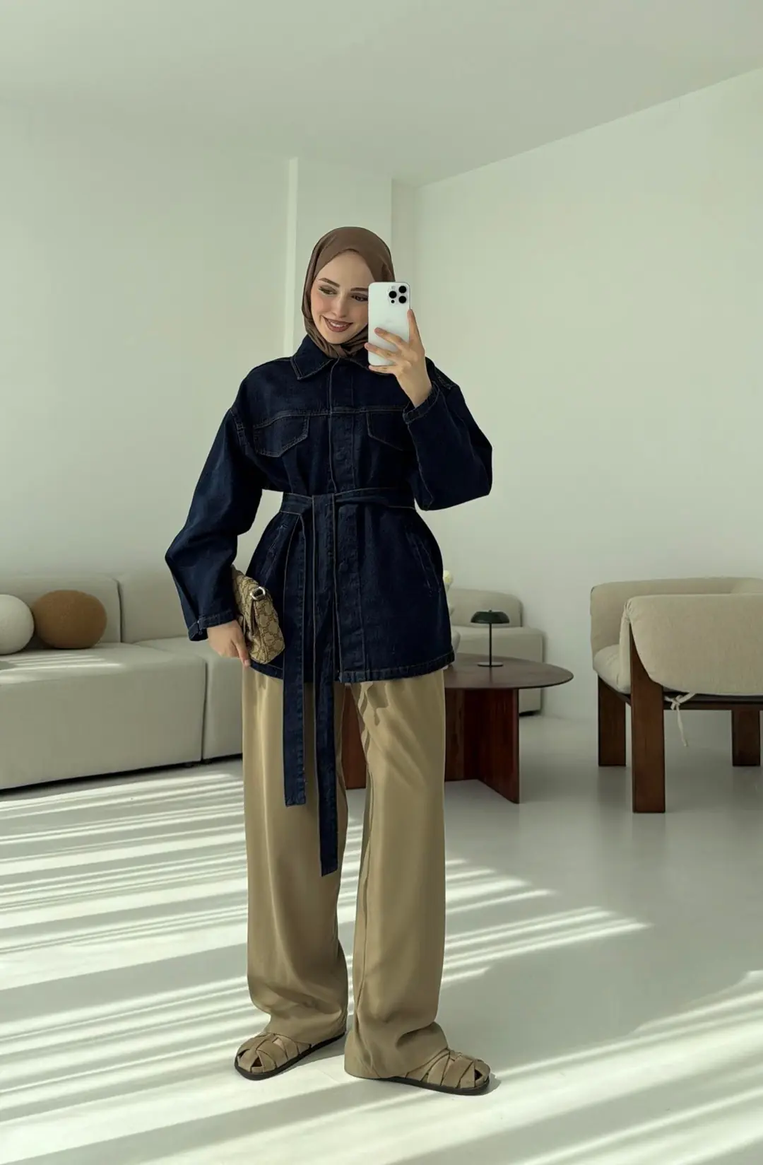 Bağlamalı Denim Ceket Lacivert