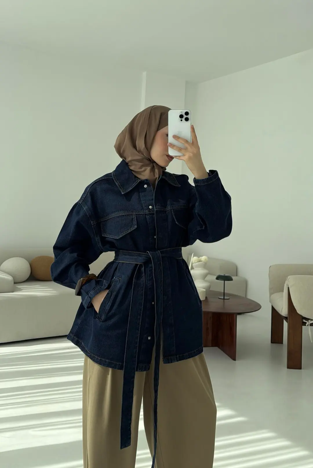 Bağlamalı Denim Ceket Lacivert