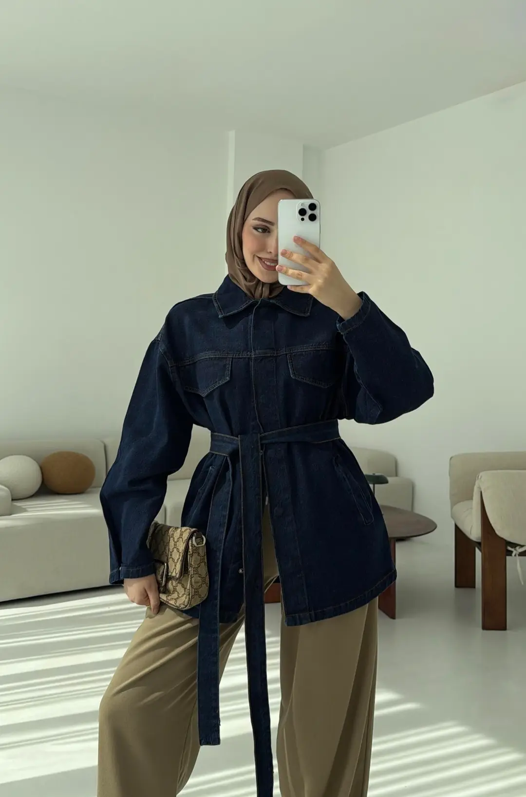Bağlamalı Denim Ceket Lacivert