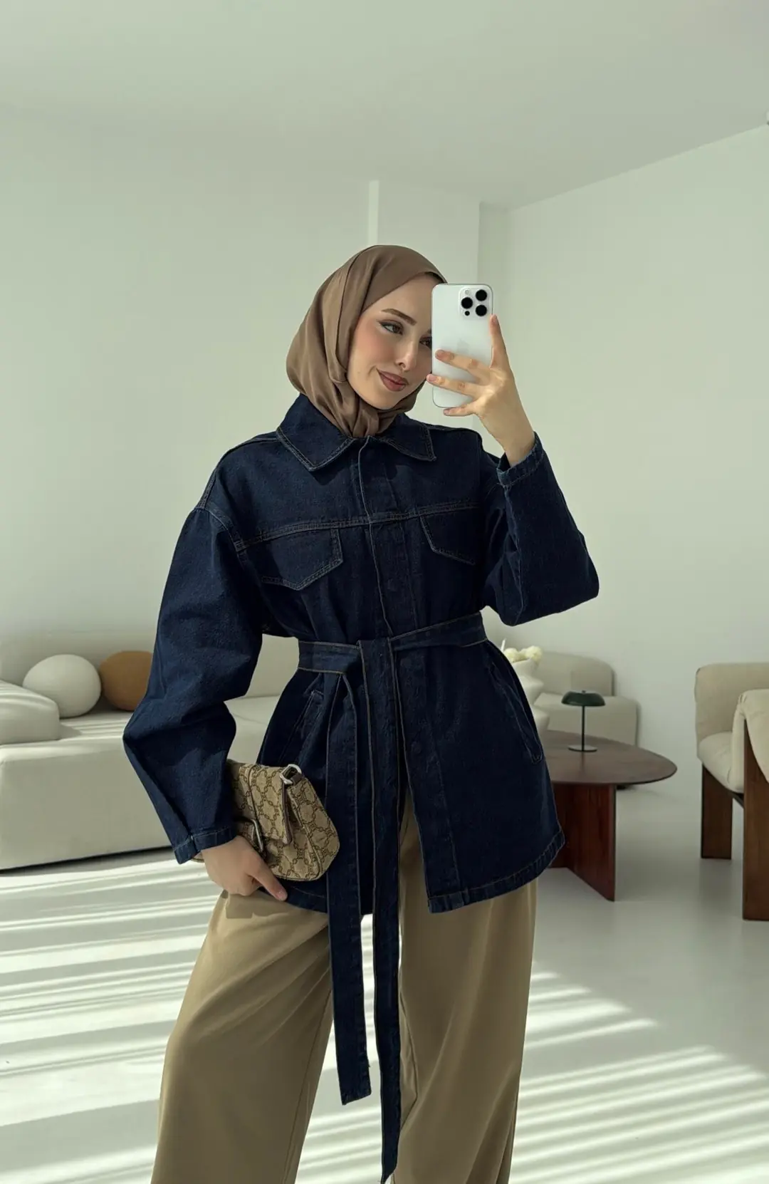 Bağlamalı Denim Ceket Lacivert