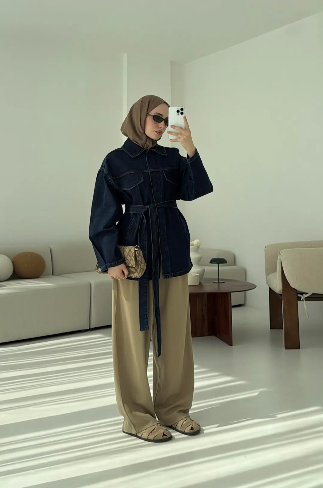Bağlamalı Denim Ceket Lacivert