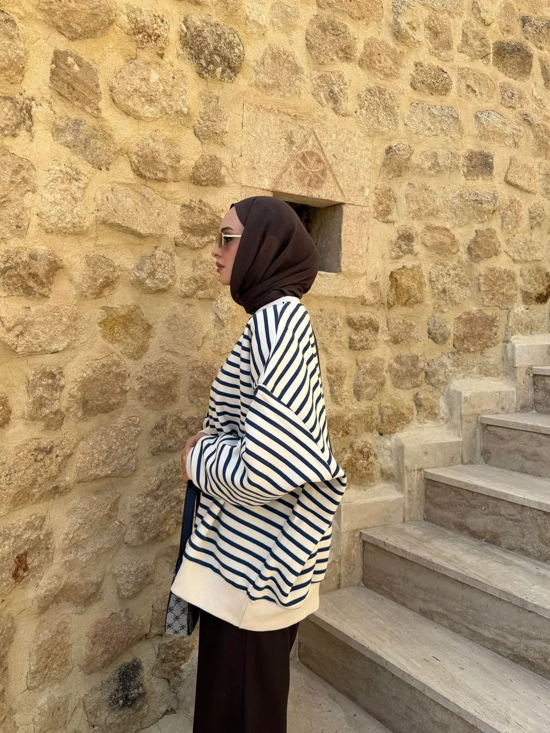 Çizgili Oversize Sweatshirt Lacivert