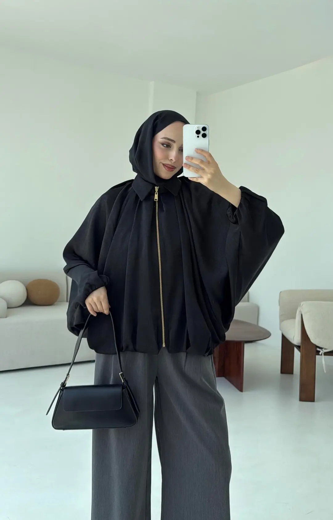 Bomber Saten Ceket Siyah