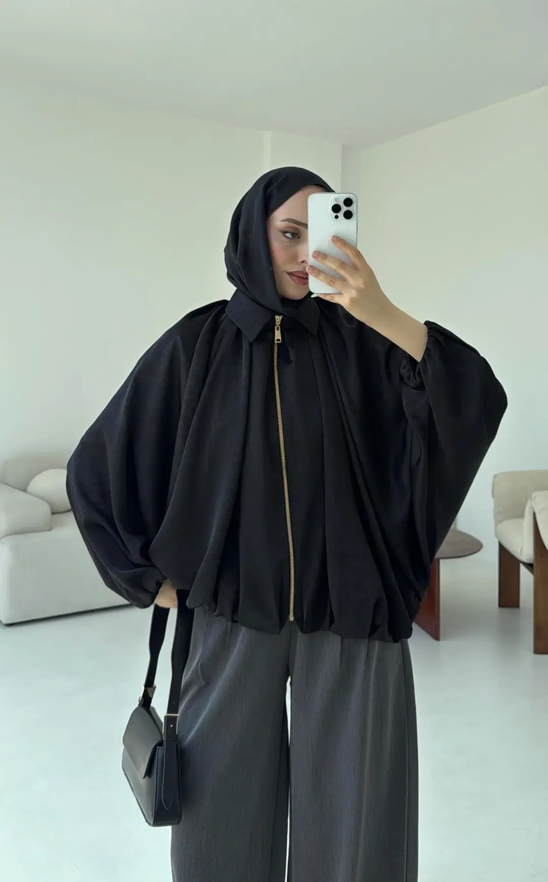 Bomber Saten Ceket Siyah