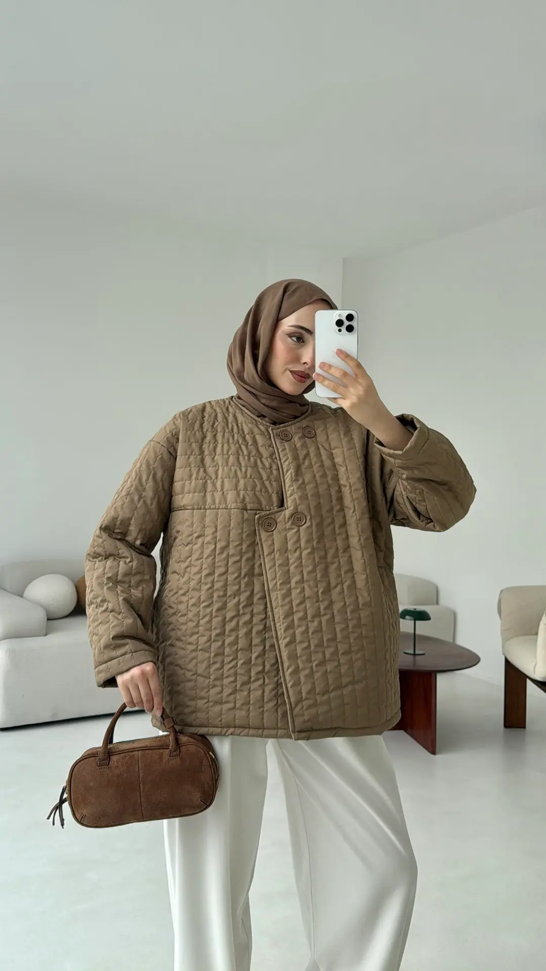 Kapitone Astarlı Ceket Acık Kahve