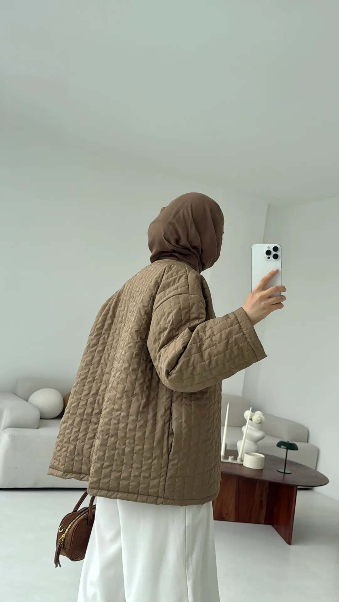 Kapitone Astarlı Ceket Acık Kahve