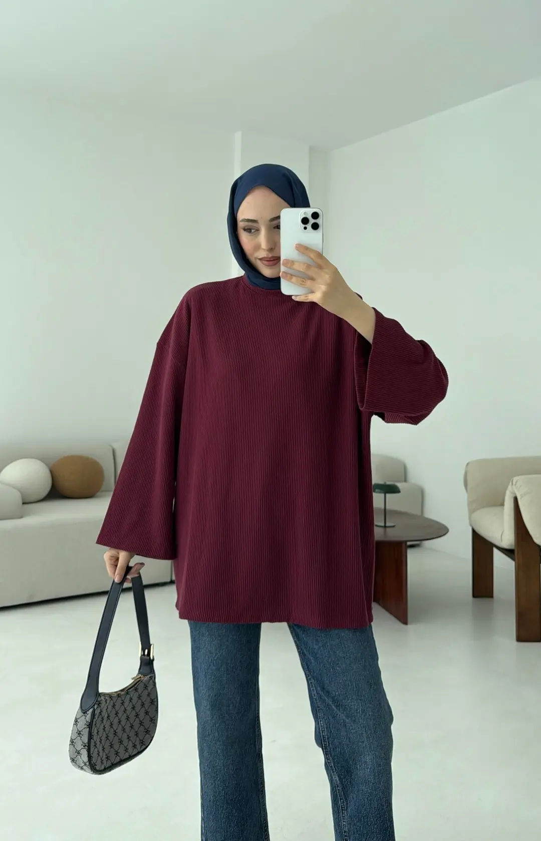 Biyeli Kaşkorse Tunik Bordo