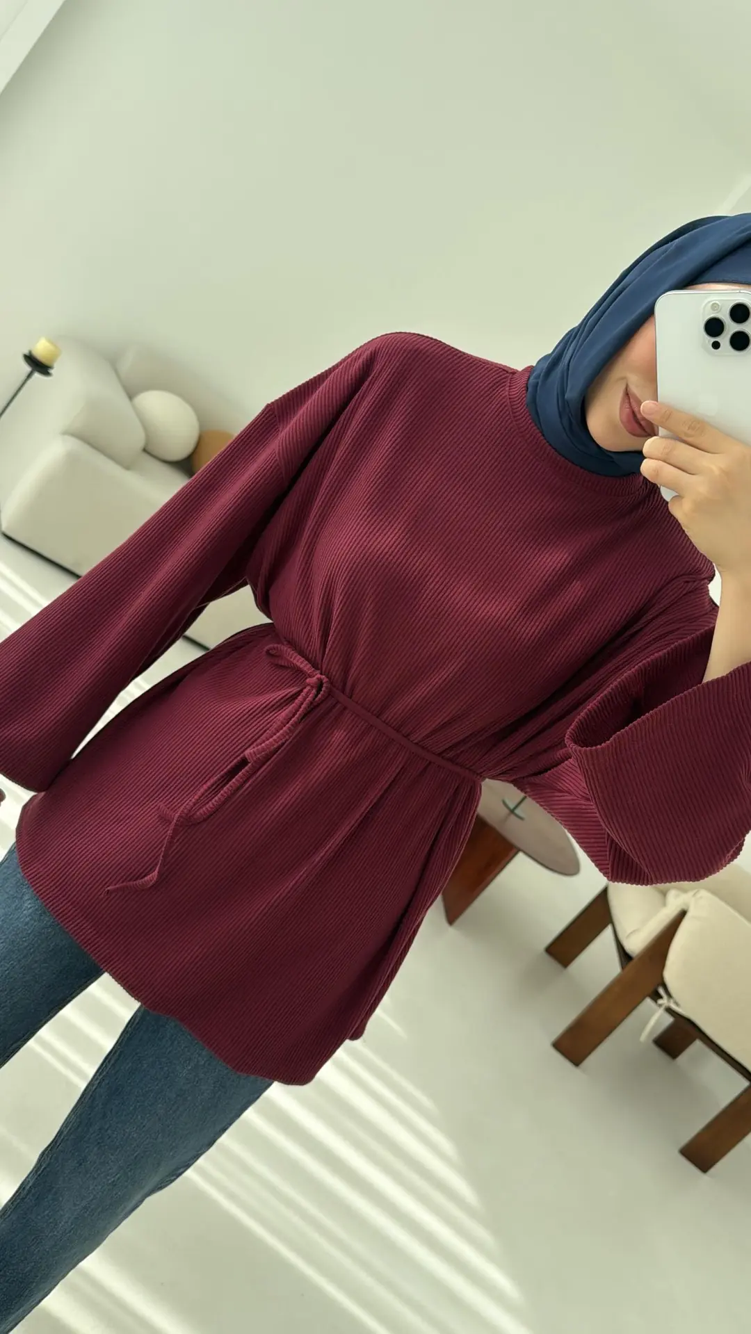 Biyeli Kaşkorse Tunik Bordo