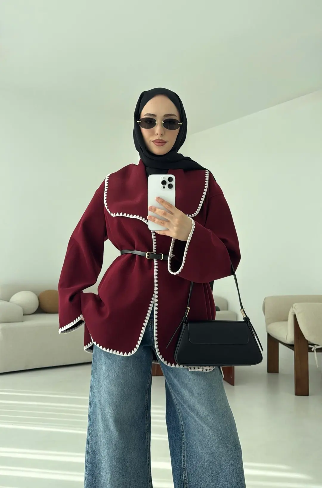 Dikişli Kaşe Ceket Bordo