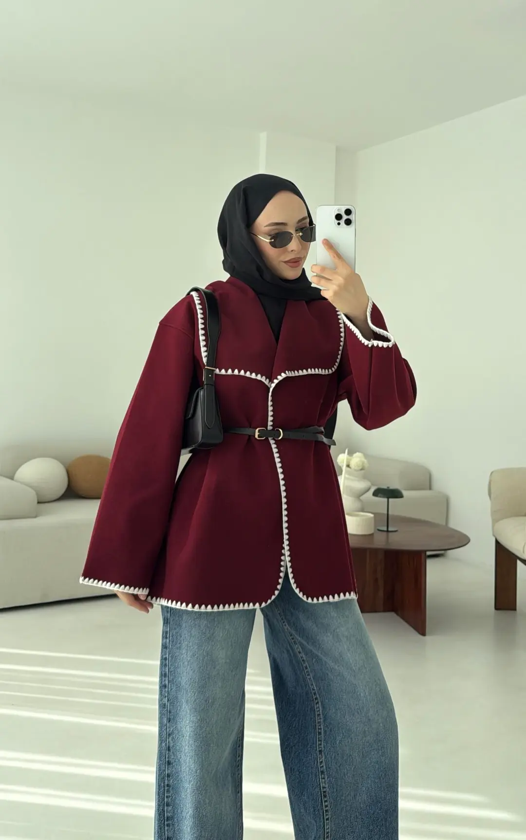 Dikişli Kaşe Ceket Bordo