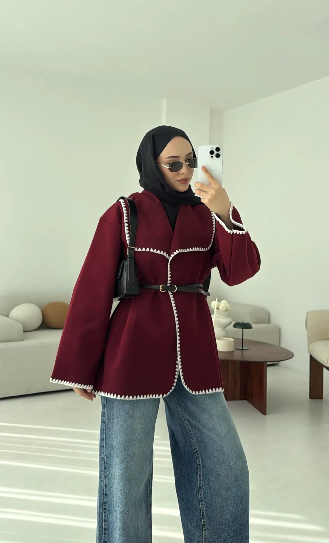 Dikişli Kaşe Ceket Bordo