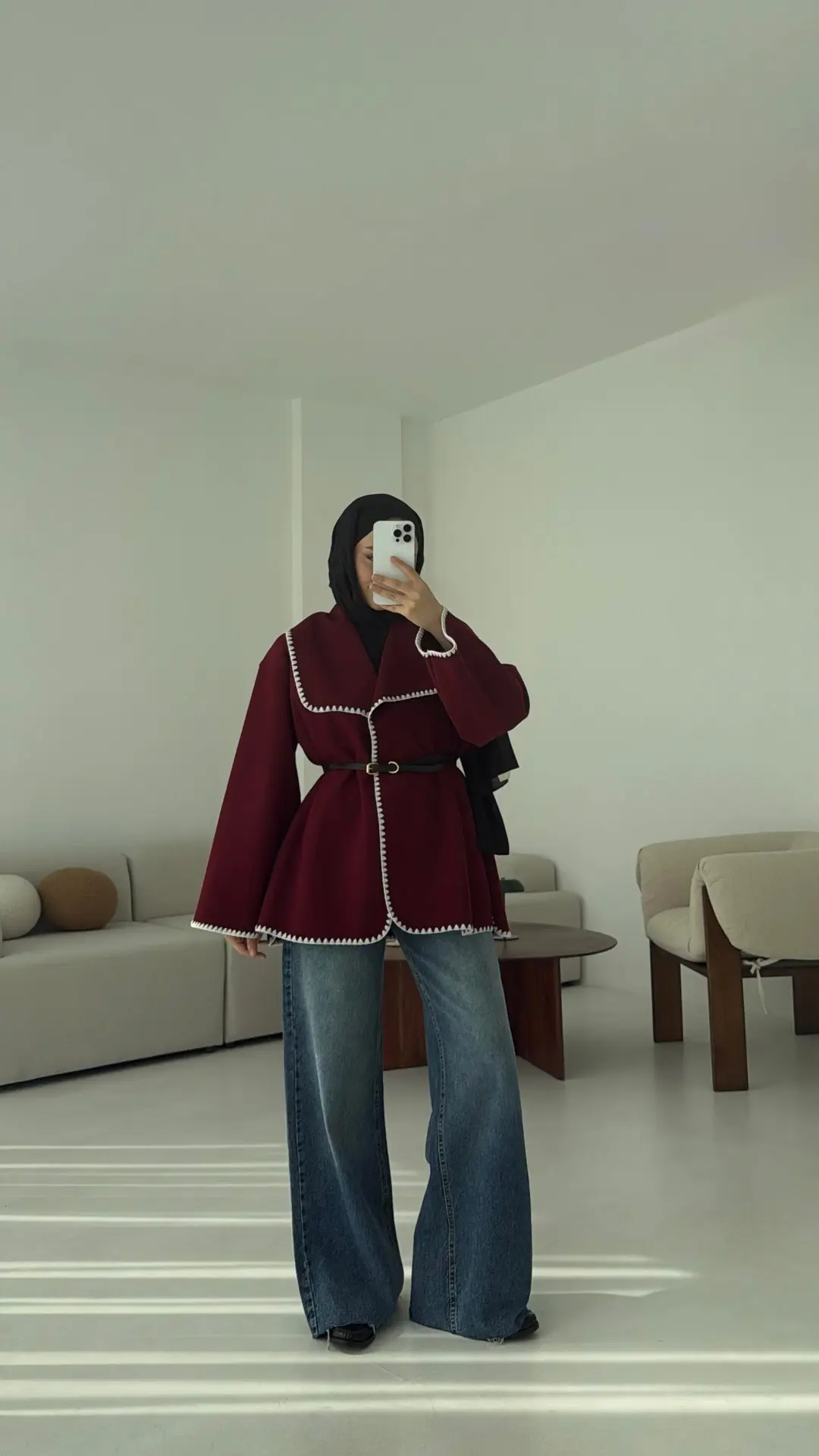 Dikişli Kaşe Ceket Bordo
