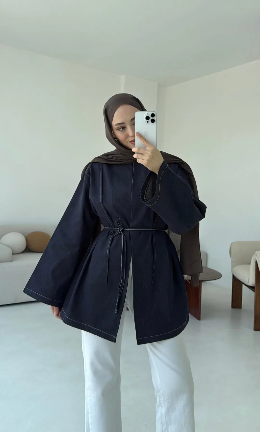 Biyeli Kot Kimono/Ceket Lacivert