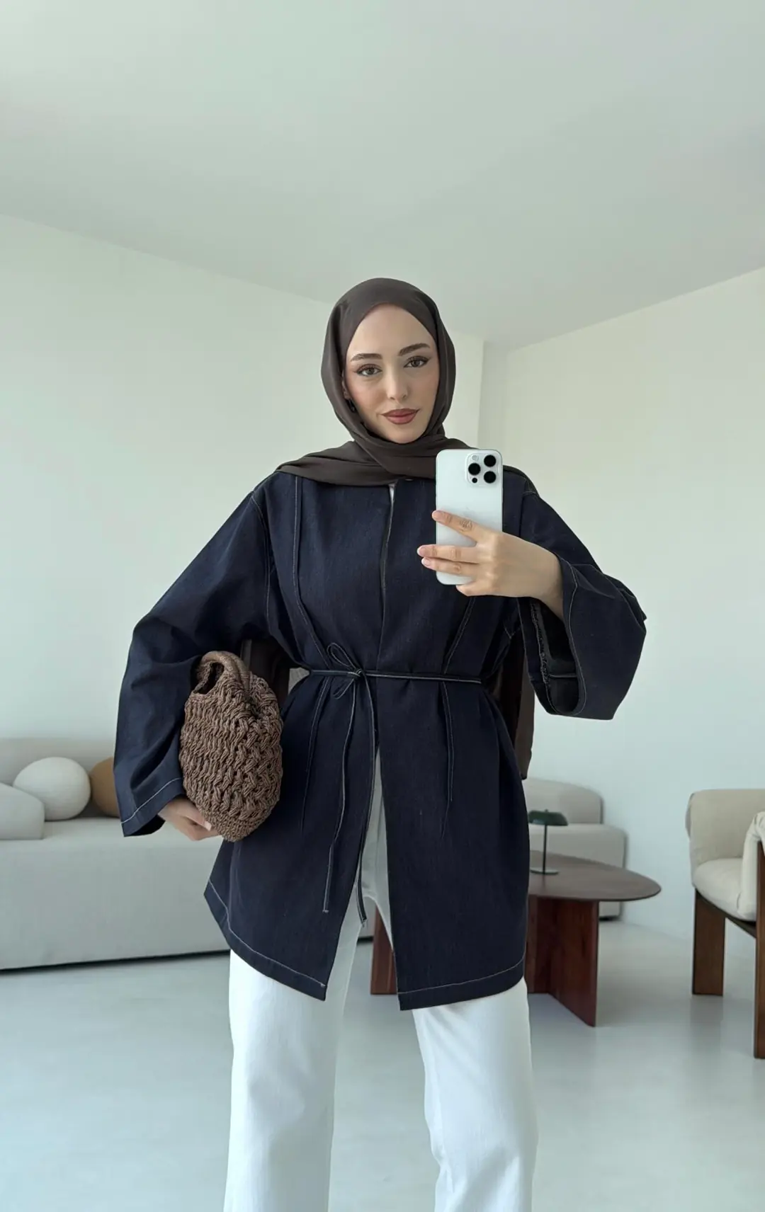 Biyeli Kot Kimono/Ceket Lacivert