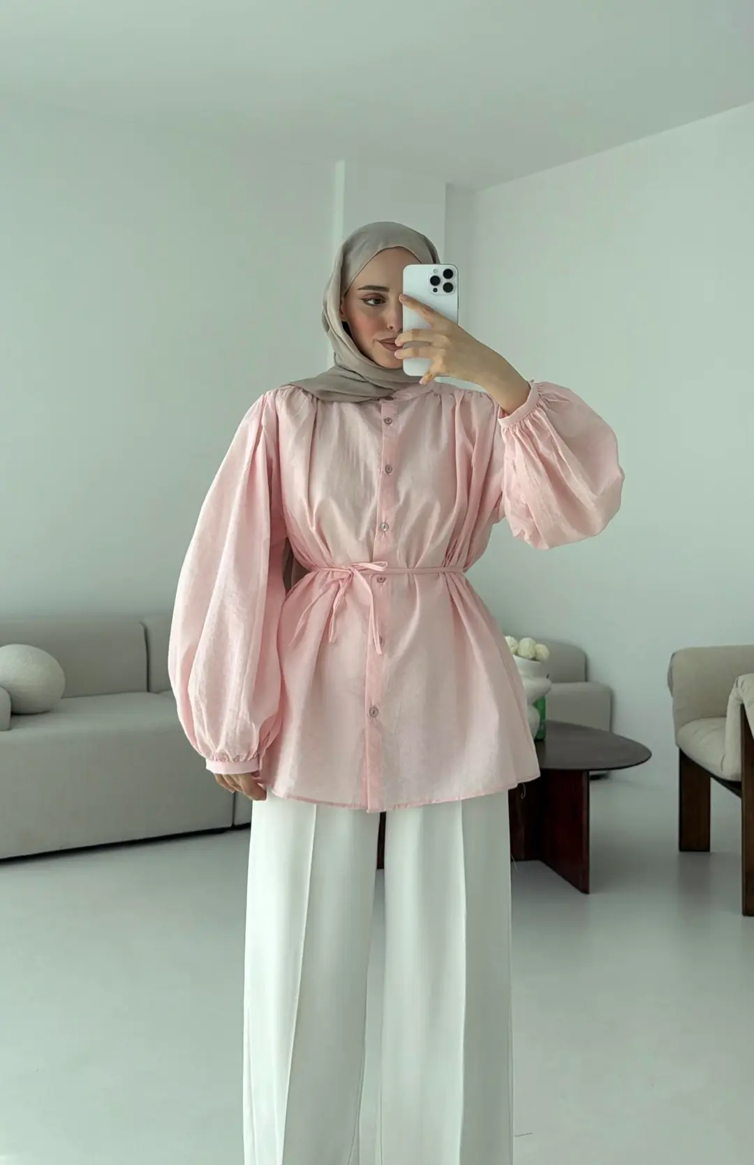 Risa Balon Kol Gömlek Pembe