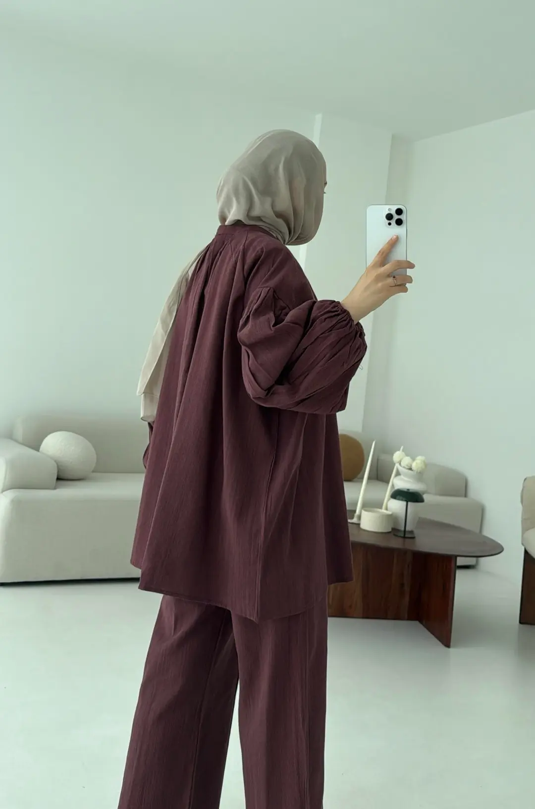 Yarım Düğme Detaylı Takım Kiremit
