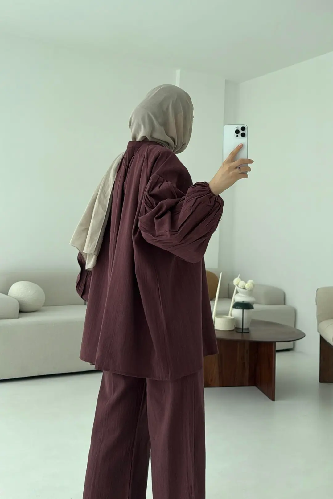 Yarım Düğme Detaylı Takım Kiremit