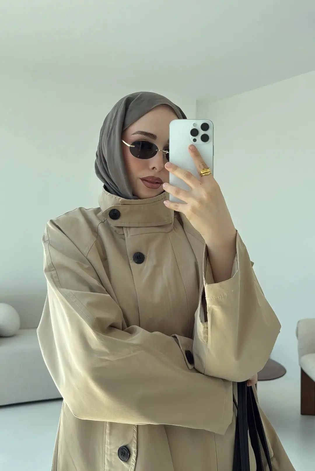 Minimal Yakalı Trençkot Bej